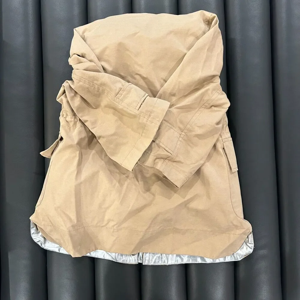 Zara Kids Collapsible Hooded Parka Coat Jacket Tan Silver Size 5 - Picture 2 of 6